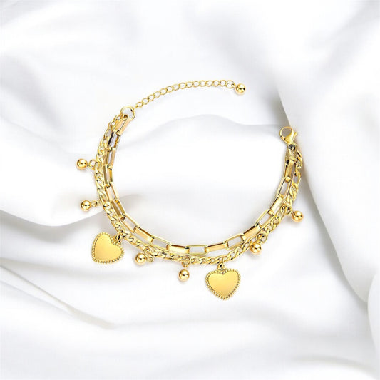 Golden Heart Charm Bracelet